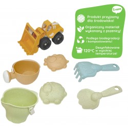 WOOPIE GREEN Zestaw do Piasku + Koparka w Wiaderku 7 el. BIODEGRADOWALNY ORGANICZNY MATERIAŁ