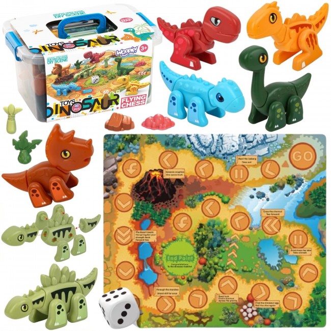WOOPIE Zestaw Konstrukcyjny 2w1 Gra Planszowa Dinozaury + Kostka 46 el.