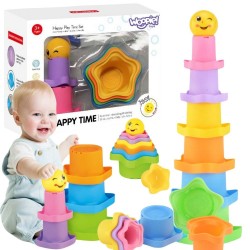 WOOPIE BABY Piramidka Sensoryczne Kubeczki Gwiazdki + Piłeczka