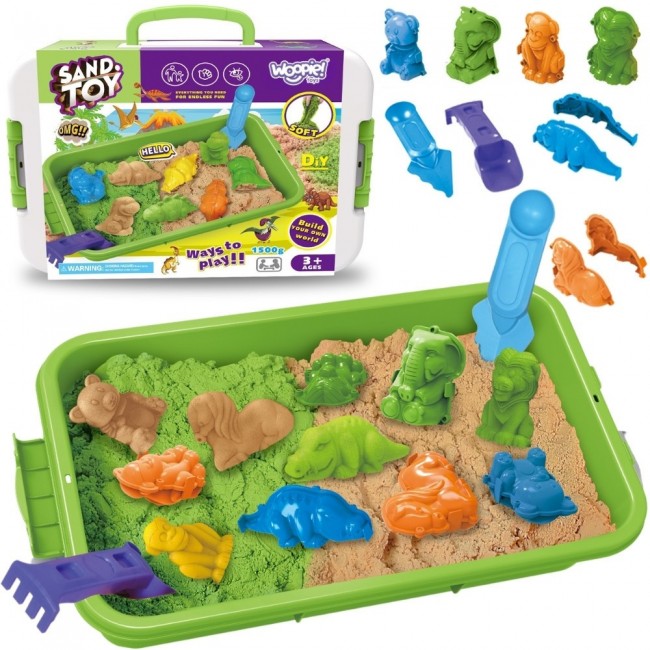 WOOPIE Piasek Kinetyczny 1,5 kg Zestaw XXL Dinozaury Stolik z Foremkami