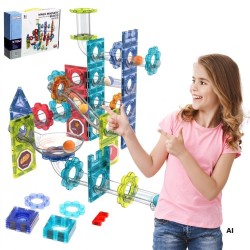 WOOPIE Klocki Magnetyczne Konstrukcyjne 3D Zestaw Edukacyjny Tor Kulkowy 113 el.