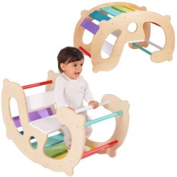 WOOPIE GREEN Drewniany Tęczowy Bujak i Mostek 2w1 Montessori