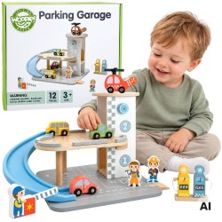 WOOPIE GREEN Drewniany Parking Piętrowy z Autkami i Figurkami