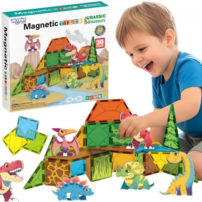 WOOPIE Magnetyczne Klocki Konstrukcyjne 7,5 cm Dino 30 el.