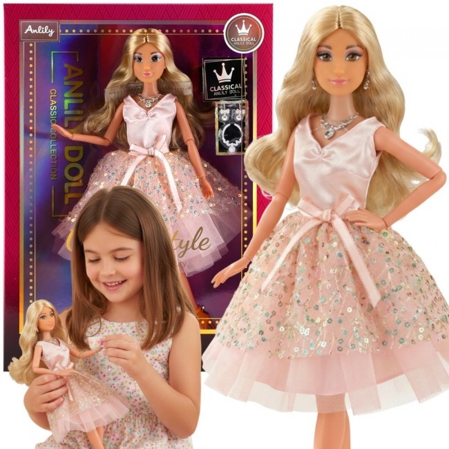 WOOPIE ROYAL Lalka Lily 30 cm Długie Blon Włosy Różowa Suknia Biżuteria