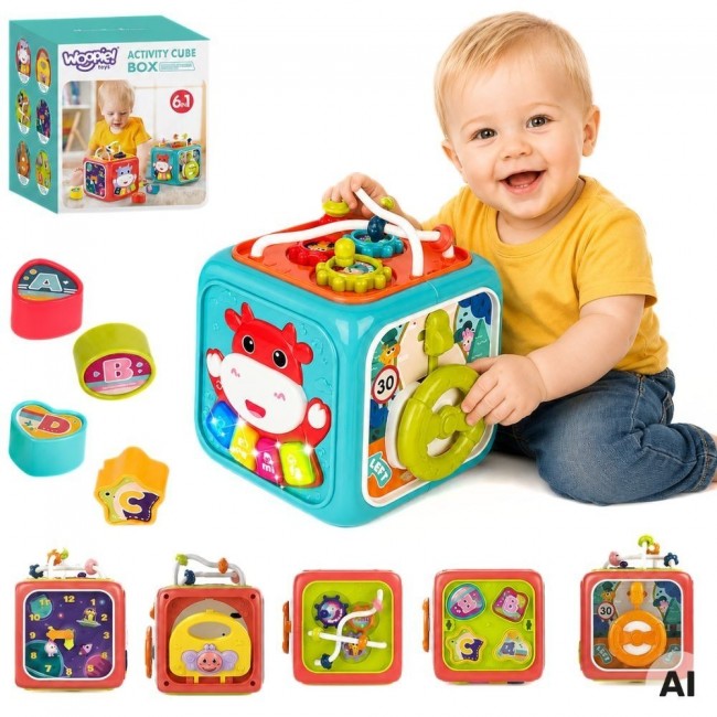 WOOPIE Kostka Sensoryczna Edukacyjna Montessori Sorter 6w1