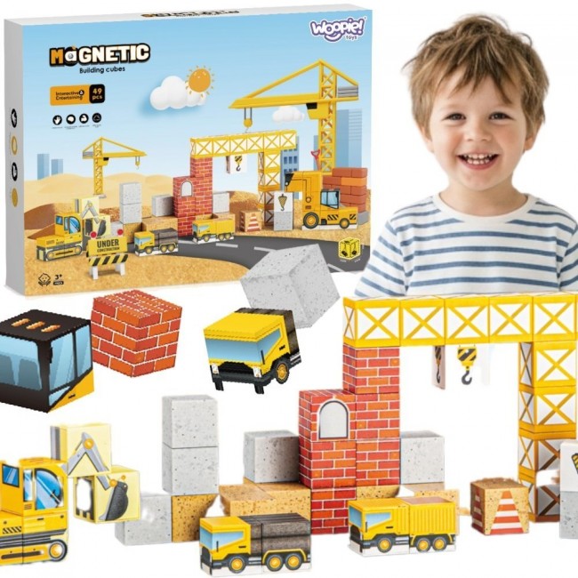 WOOPIE Magnetyczne Kostki Konstrukcyjne Plac Budowy 72 el.