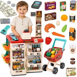WOOPIE Supermarket z Wózkiem Sklepowym Waga Kasa Skaner + 48 Akcesoriów