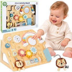 WOOPIE GREEN  Tablica Manipulacyjna Edukacyjna Sensoryczna Domek Montessori 2w1 8 el.